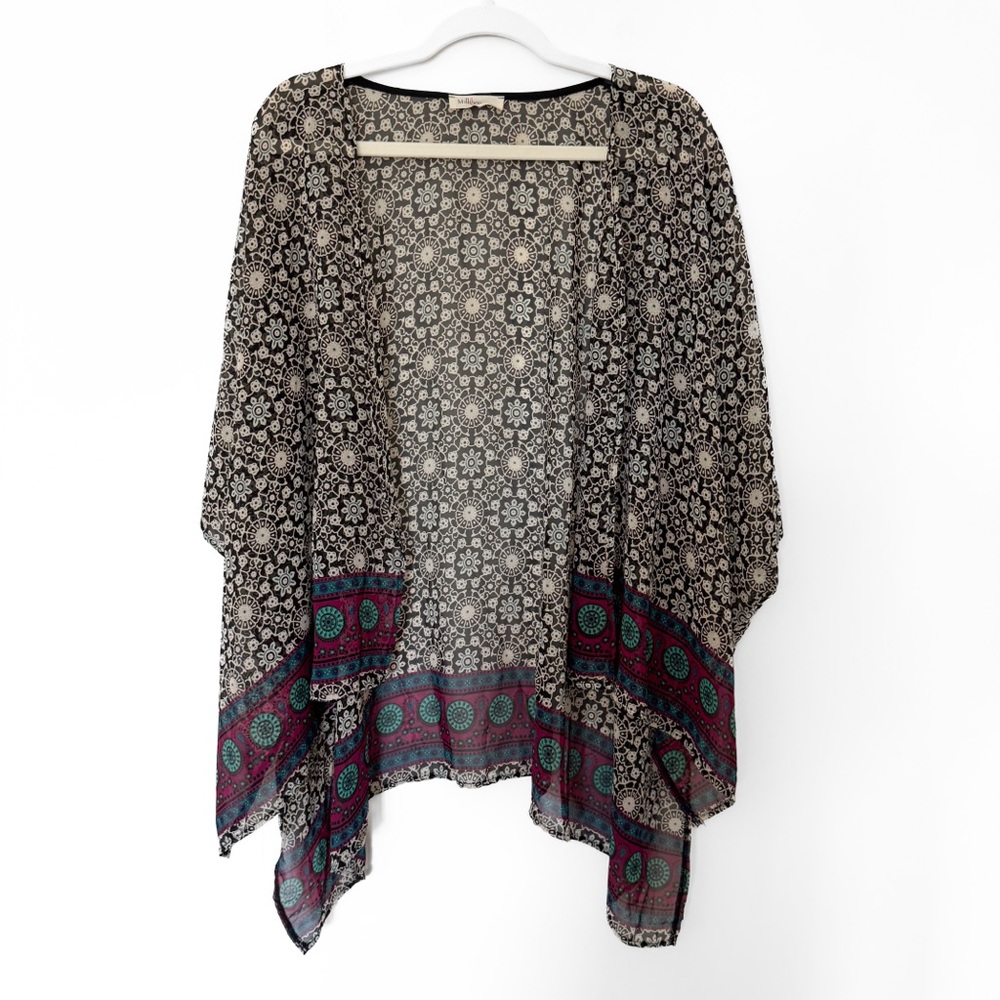 Millibon USA Boho Print Open Front Kimono Cardigan - Size Small